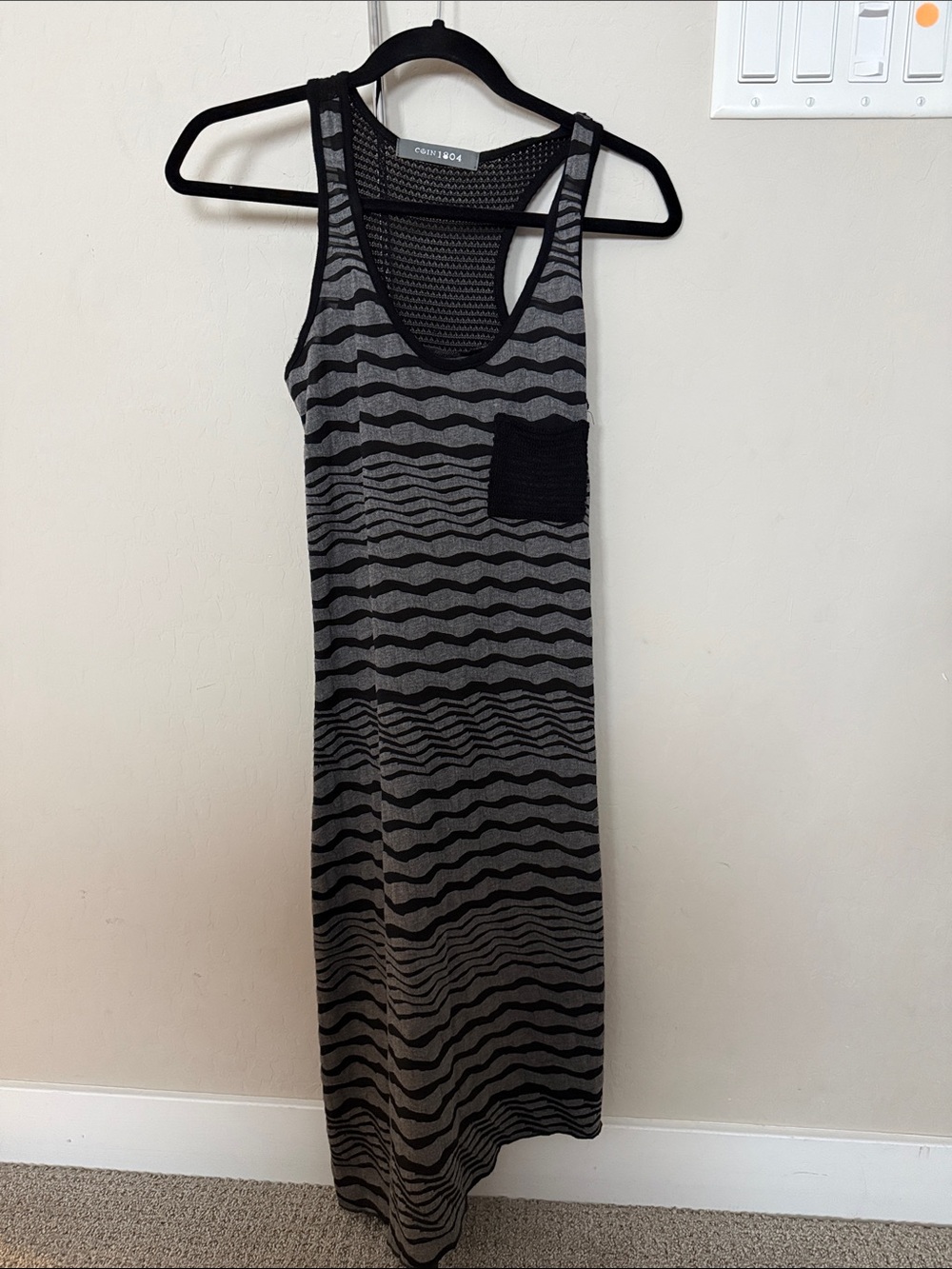 Coin1804 Black & Gray Wave-Stripe Tank Dress